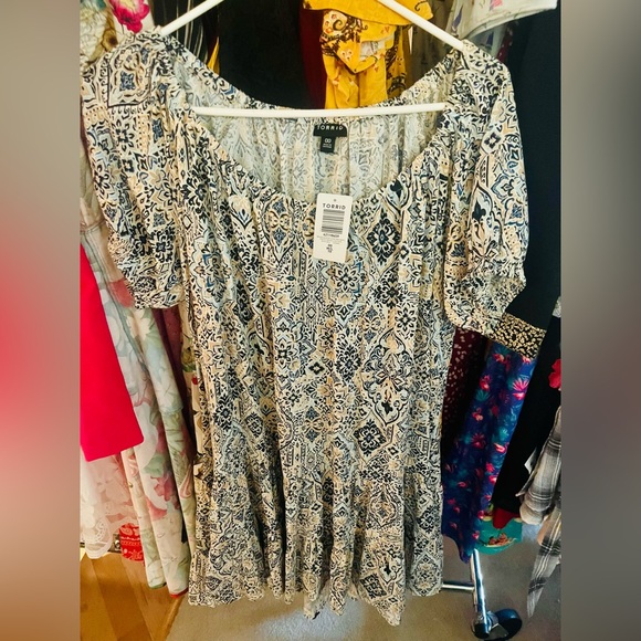 Torrid Mini Medallion Dew Washable Gauze Puff Sleeve Tiered Trapeze Dress, New! - Picture 9 of 12